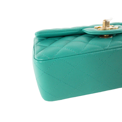 Chanel Teal Lambskin Rectangular Mini Flap GHW