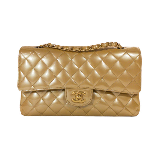 Chanel Gold Patent Medium Flap GHW