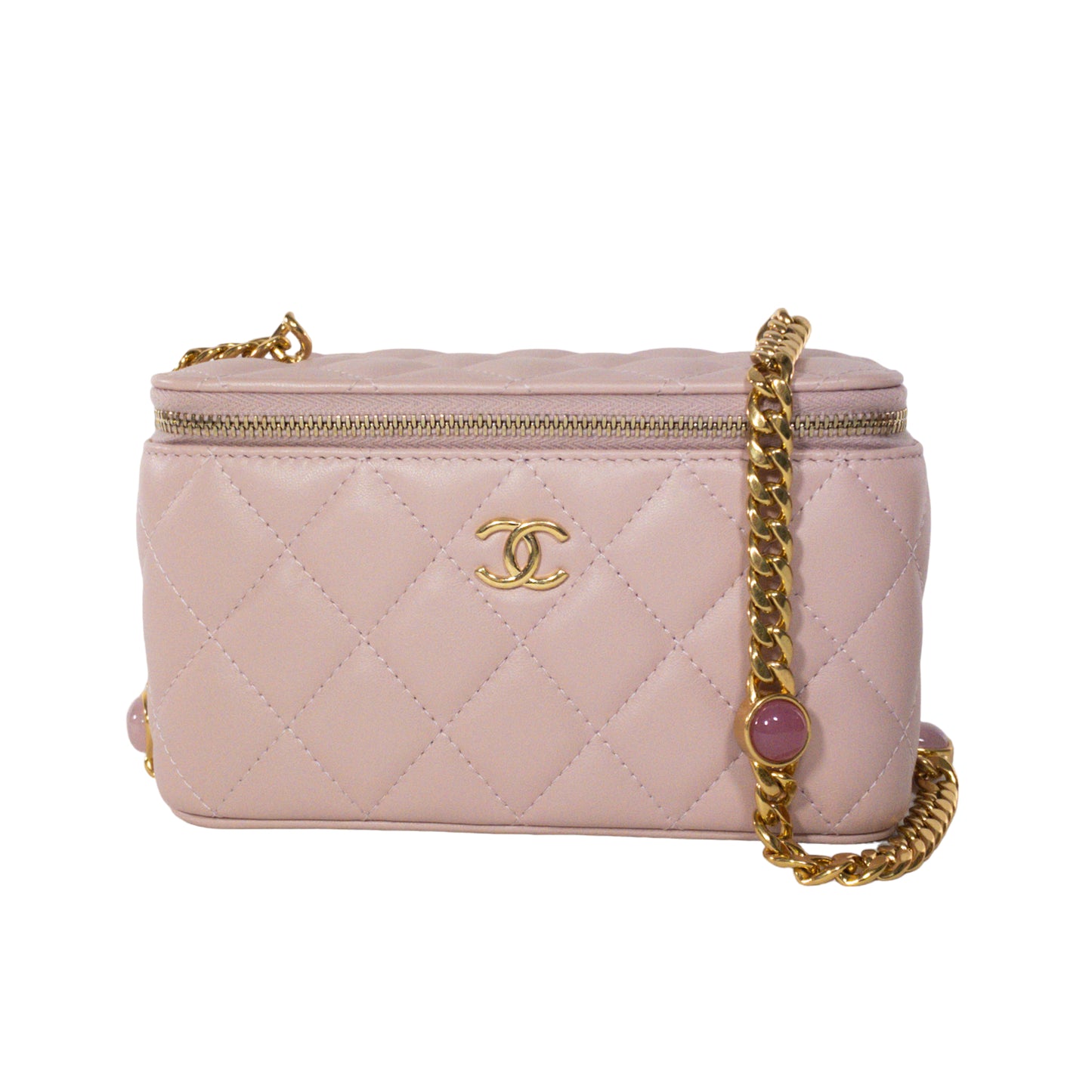 Chanel Pink Lambskin Vanity Case w/ Jeweled Chain