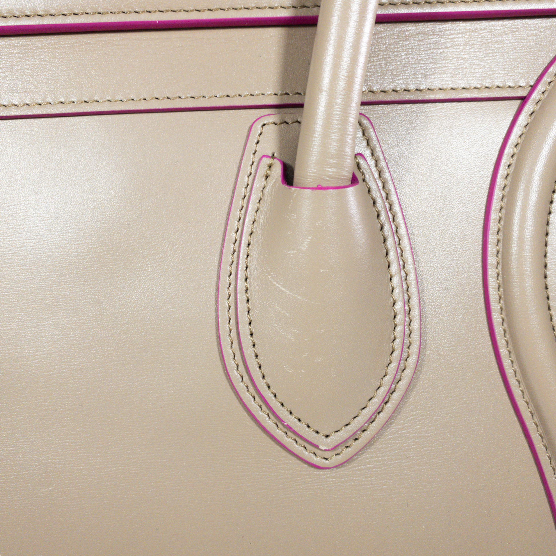 Celine Taupe Mini Luggage Tote w Pink Trim – Consign of the Times ™ Celine Taupe Mini Luggage Tote w Pink Trim – Consign of the Times ™