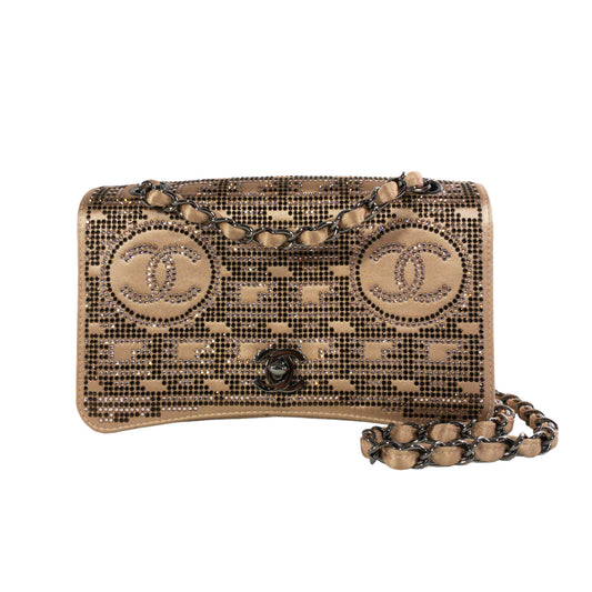 Chanel Nude Satin Crystal Embellished Vintage Flap