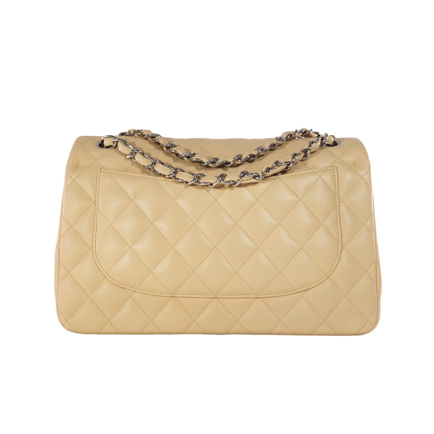 Chanel Beige Lambskin Jumbo Classic Flap SHW