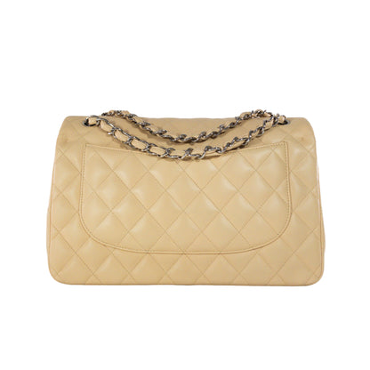 Chanel Beige Lambskin Jumbo Classic Flap SHW