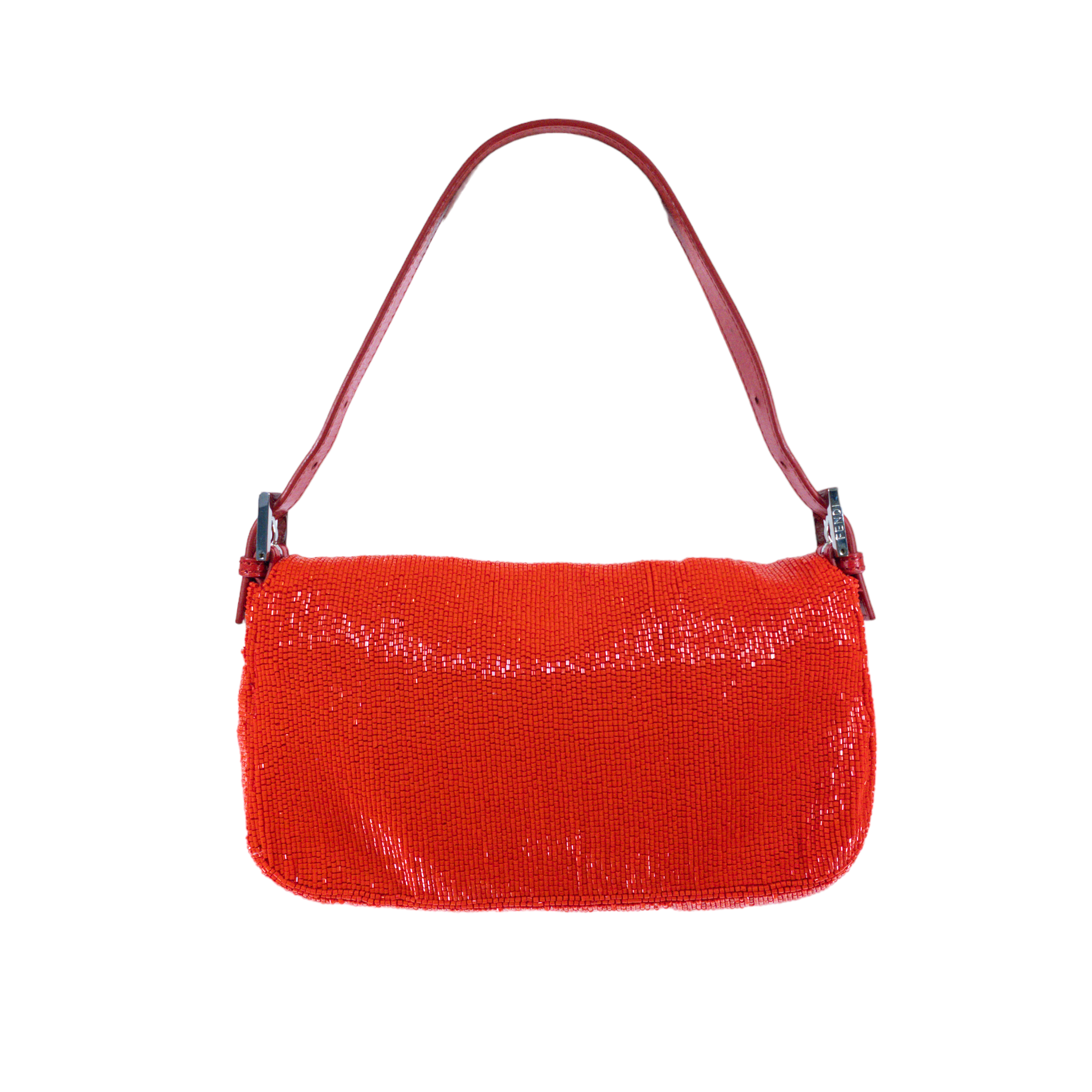 Fendi Poppy Red Beadded Baguette