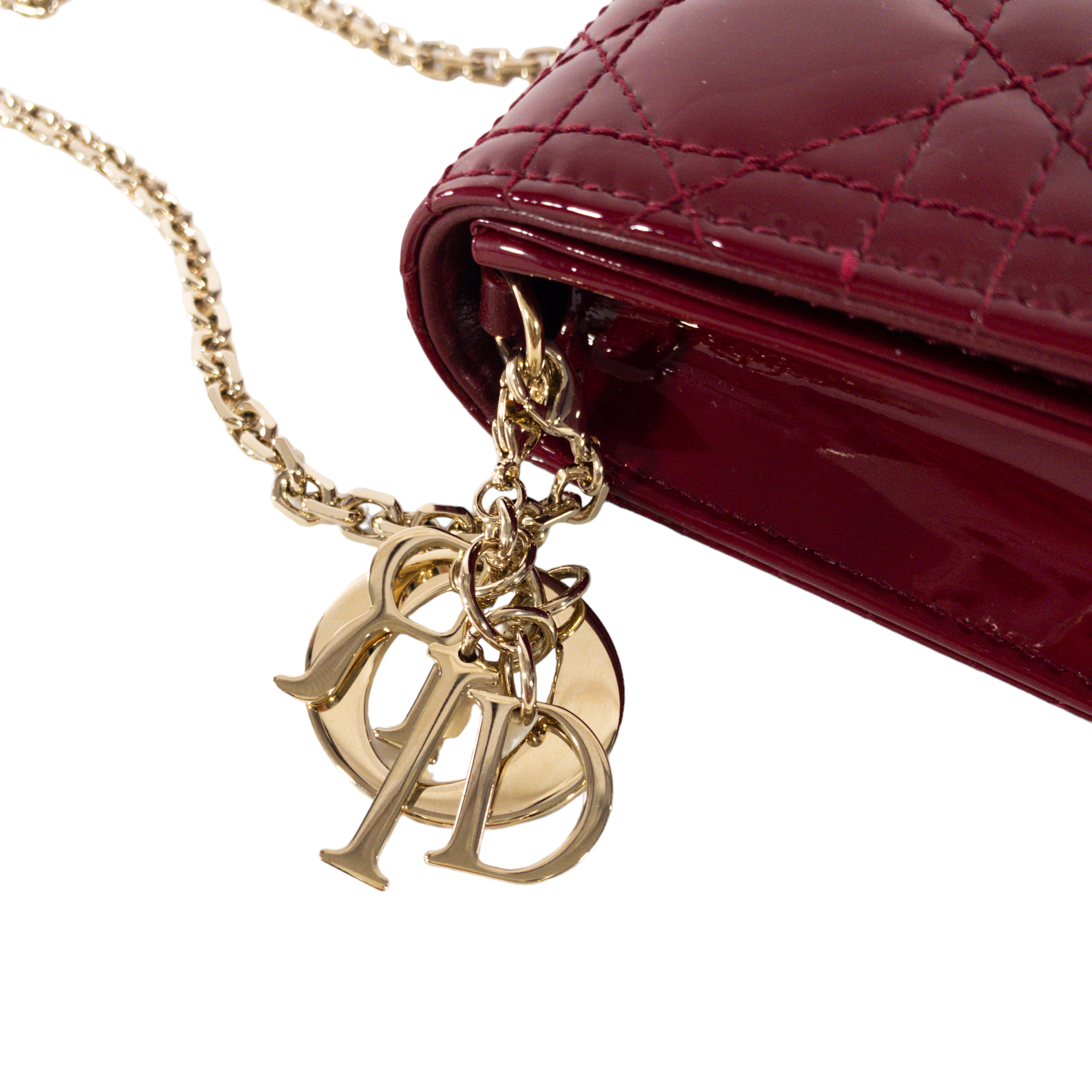 Dior Red Patent Lady Dior Chain Wallet