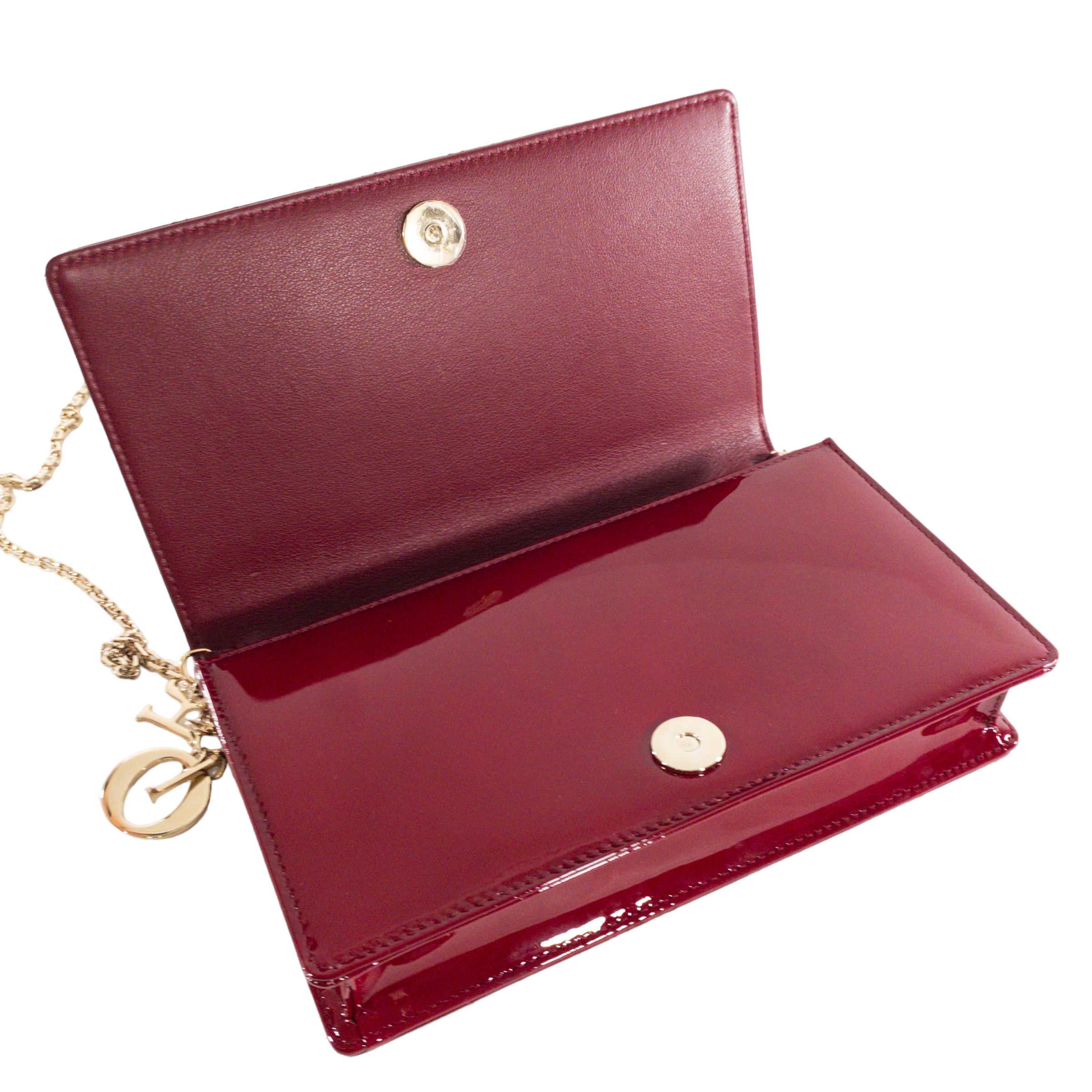 Dior Red Patent Lady Dior Chain Wallet