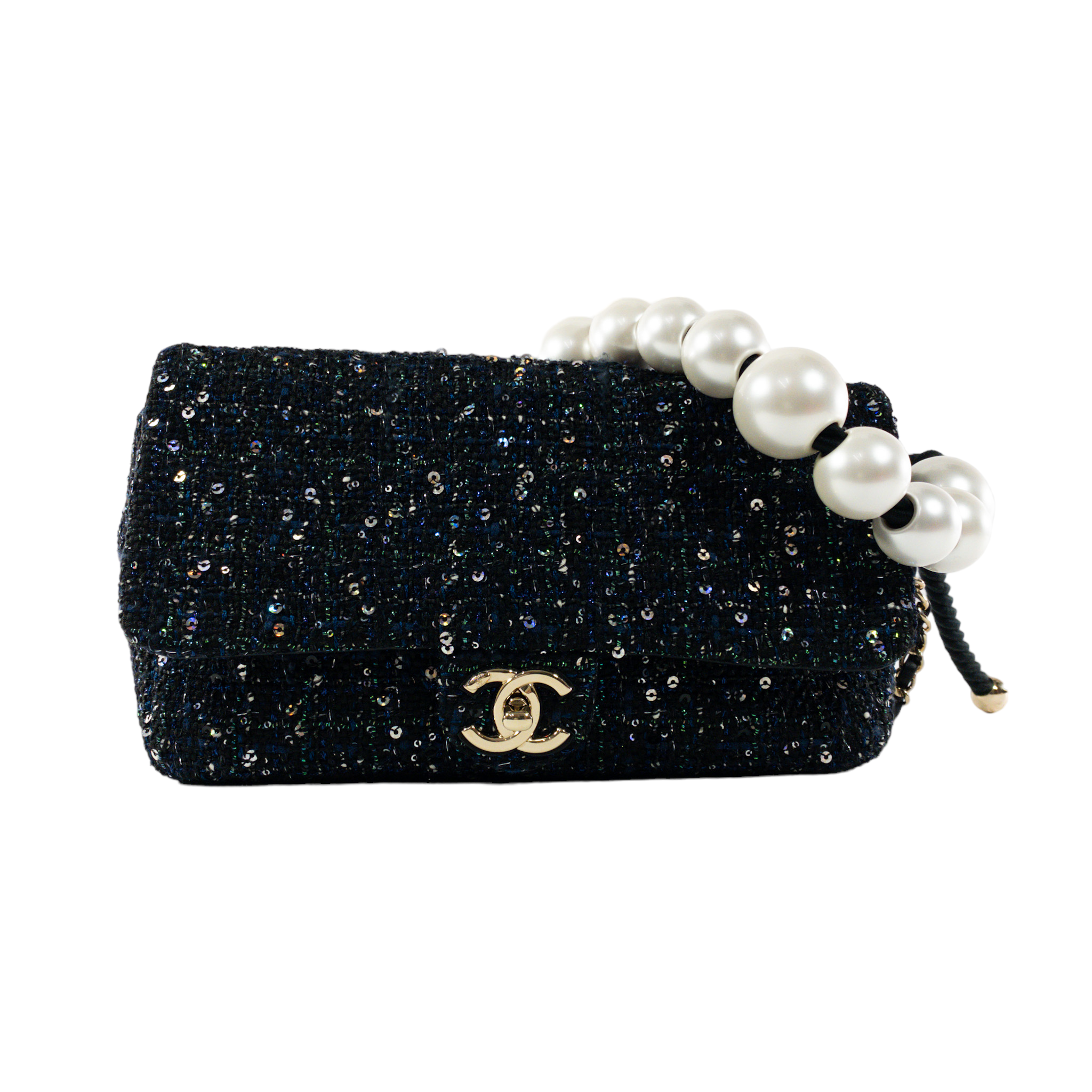 New 23K CHANEL Blue Classic Mini Flap LIM EDIT Bag PEARL CRUSH Gold  MICROCHIP