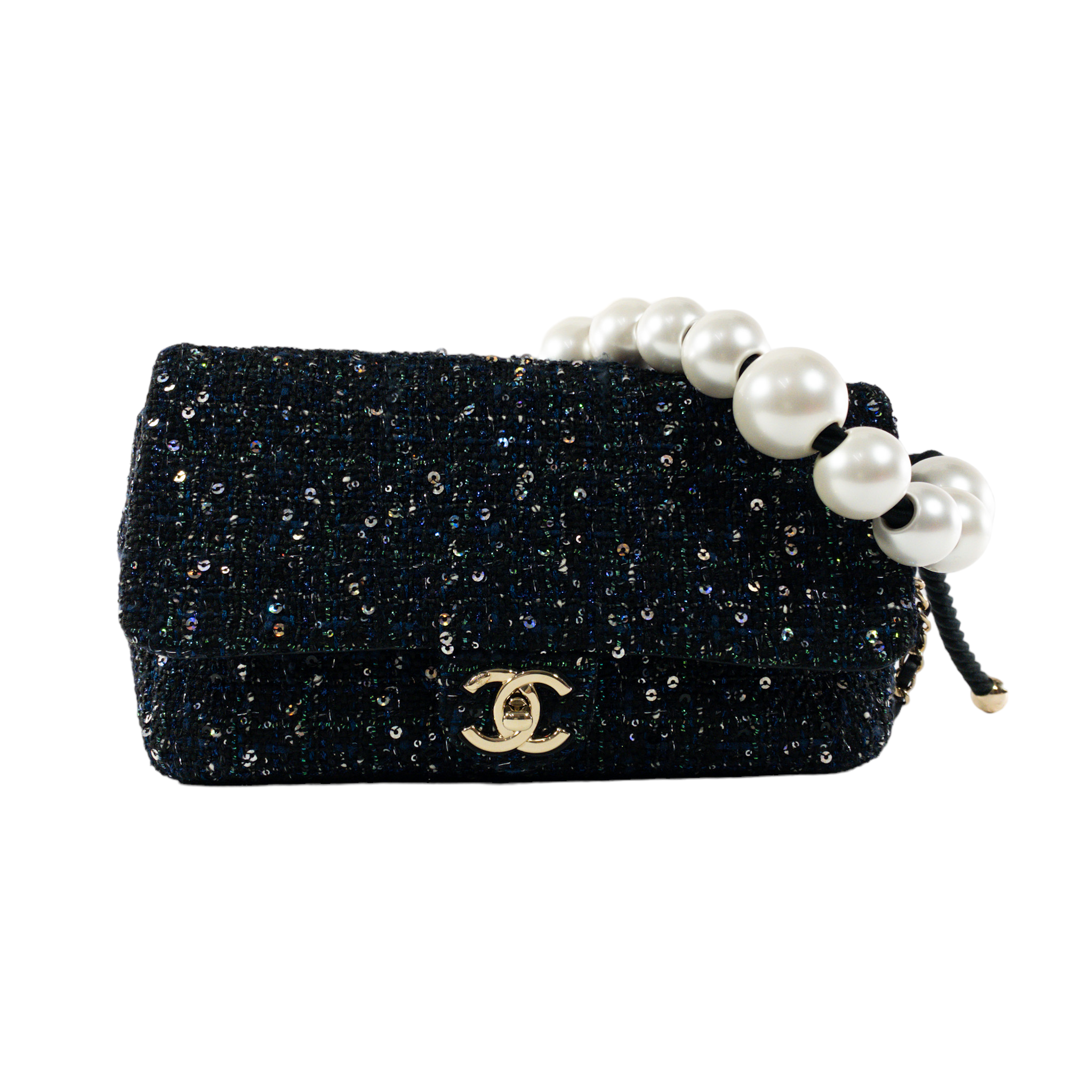 black chanel pearl bag strap