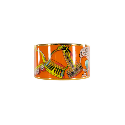 Hermes Extra-Wide Orange Printed Enamel Bangle