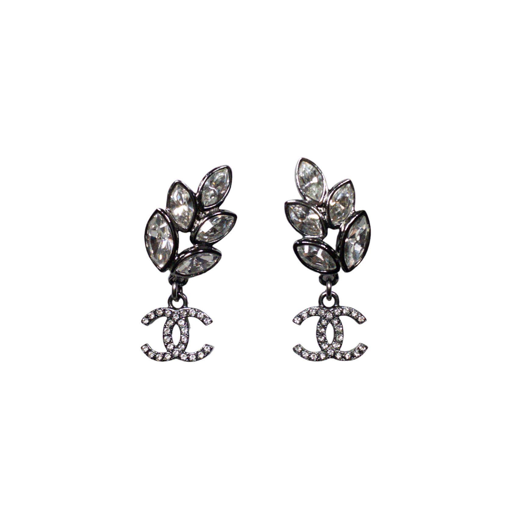 Chanel Silver Leaf Crystal Earrings