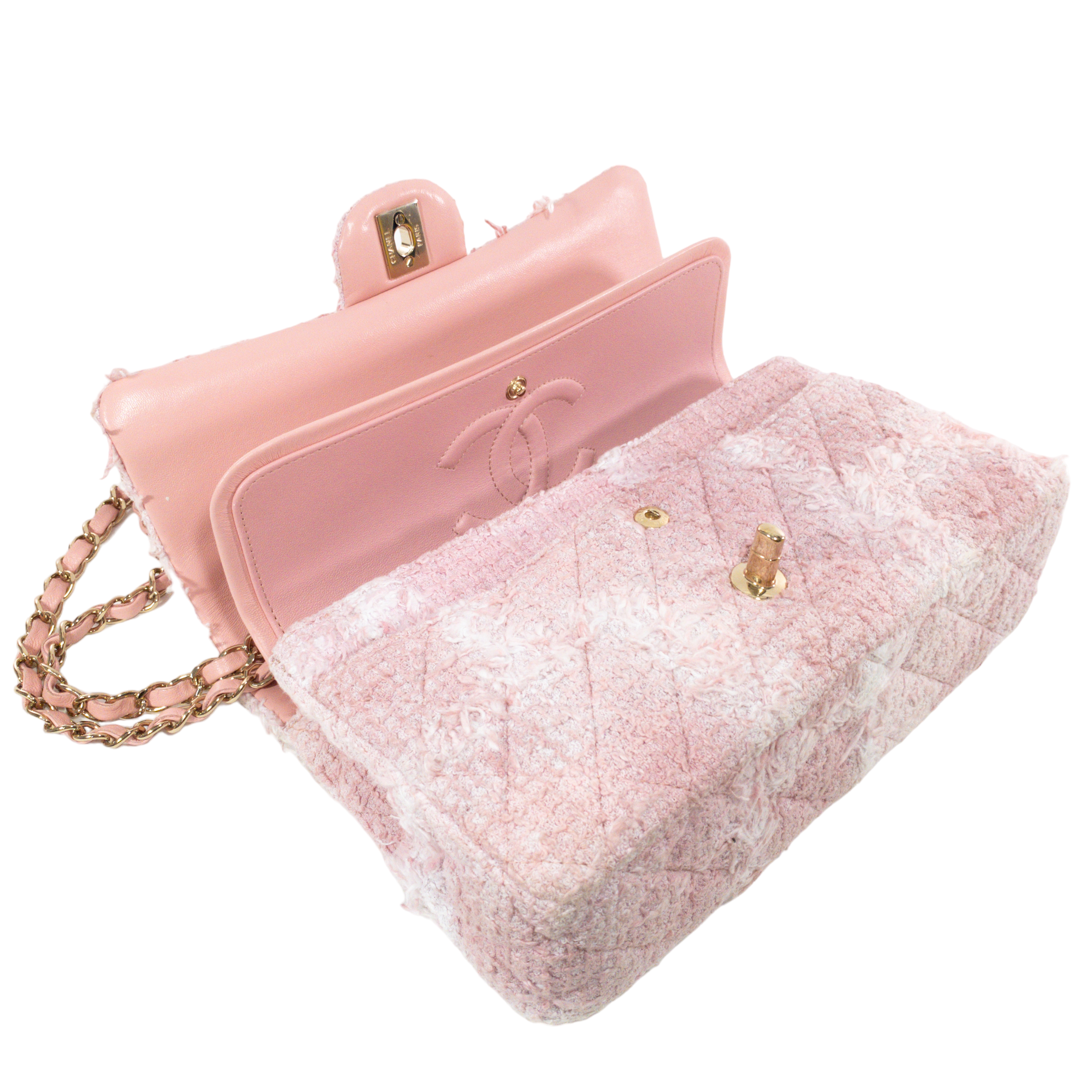 Chanel Pink Tweed Flap Bag With Pearl Detail GHW – LuxuryPromise