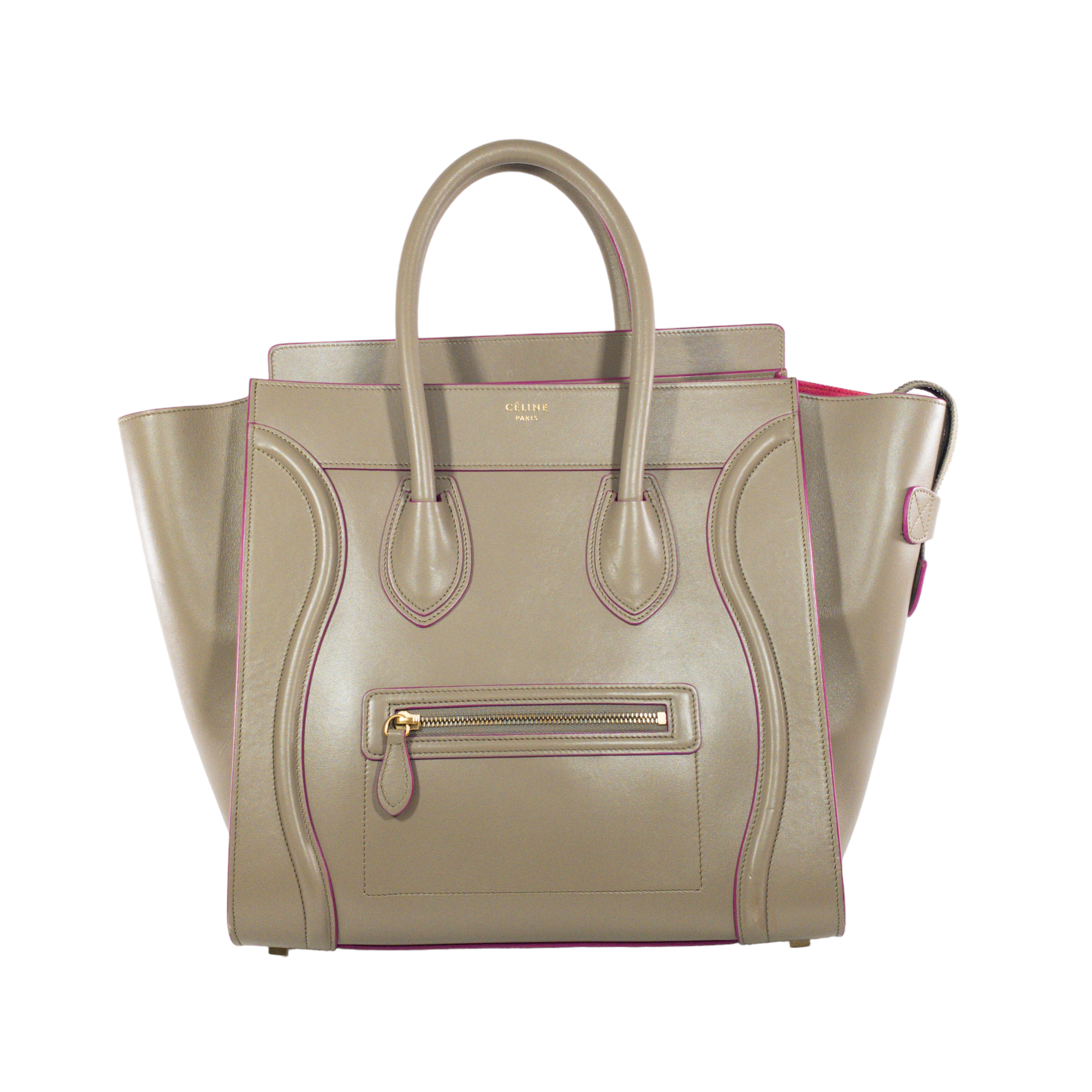 Celine Taupe  Mini Luggage Tote w Pink Trim