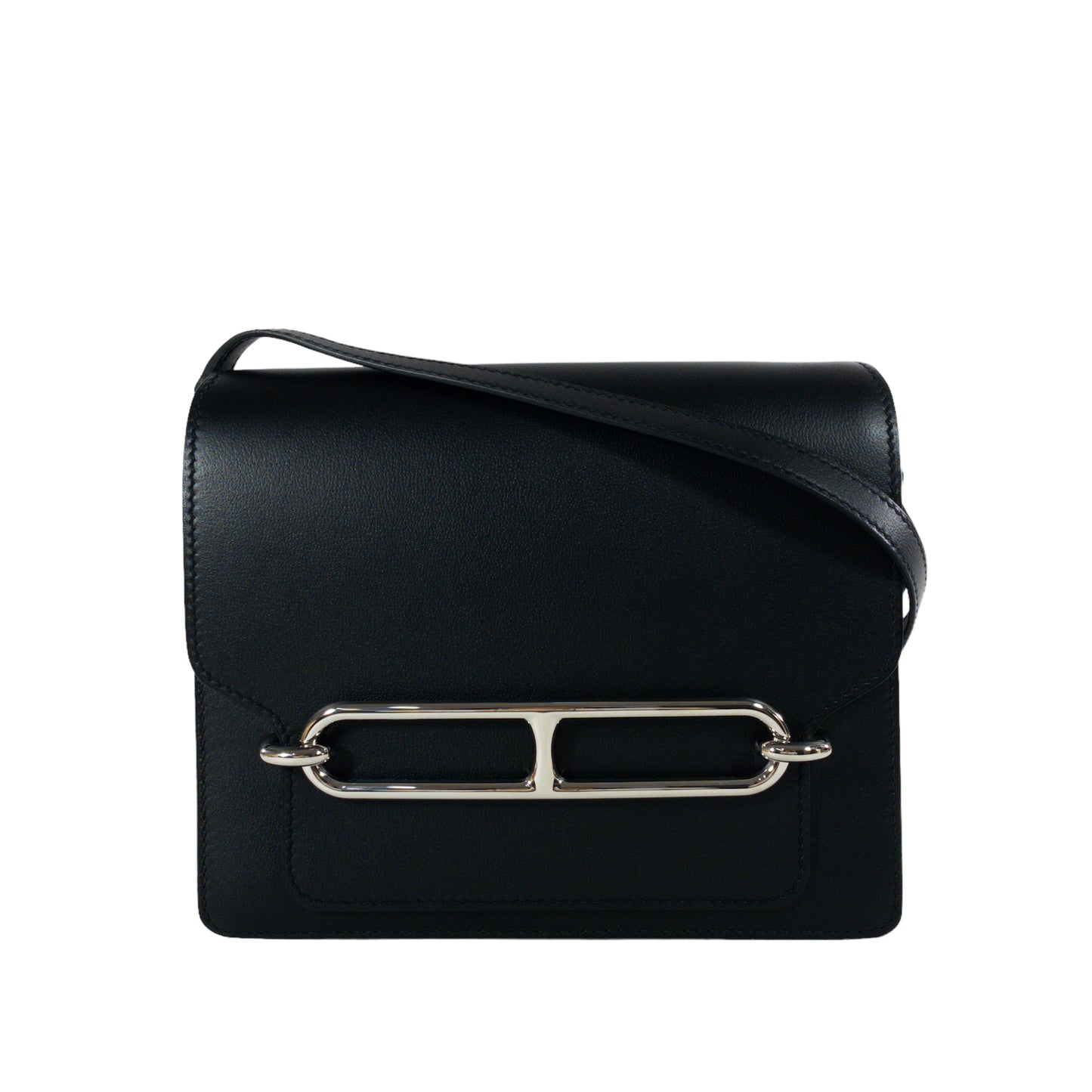 Hermes Black Sac Roulis 23cm PHW