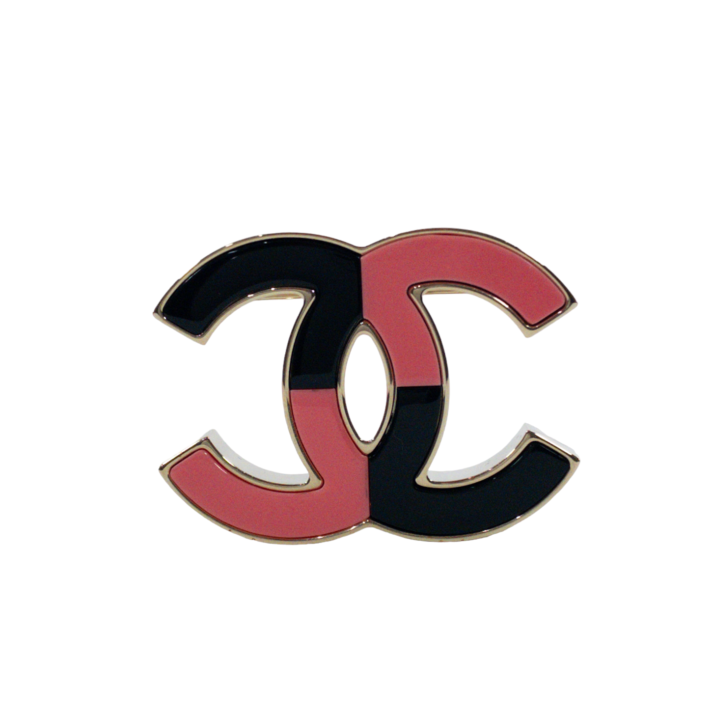 Chanel Pink and Black Enamel Brooch GHW