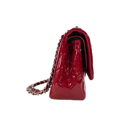 Chanel Red Patent Leather Quilted Jumbo Classic Flap SHW