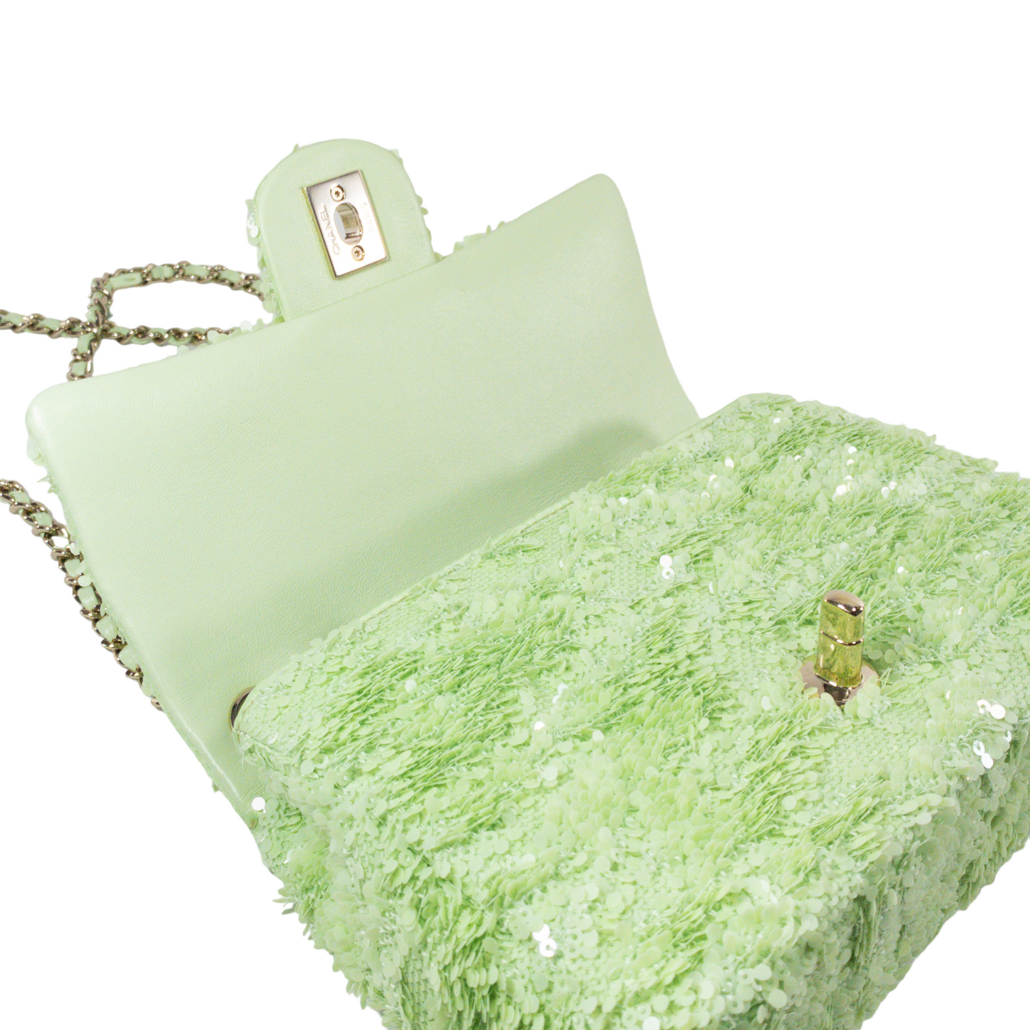 Chanel Green Mini Square Sequin Flap