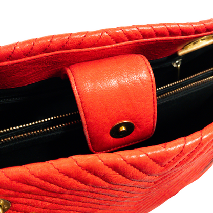 Chanel Bright Red Chevron Shopper Tote GHW