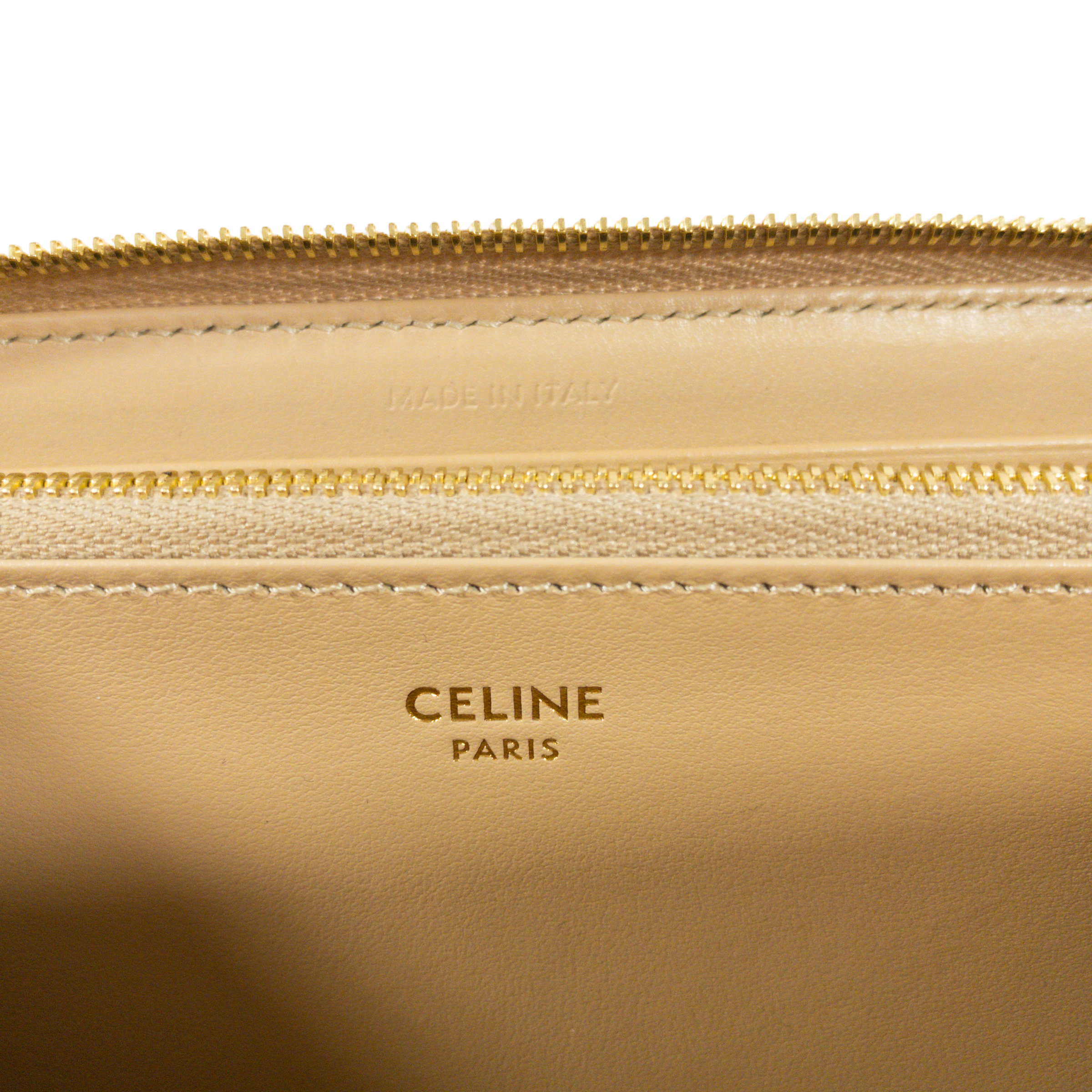 Celine Beige Quilted Zip Wallet