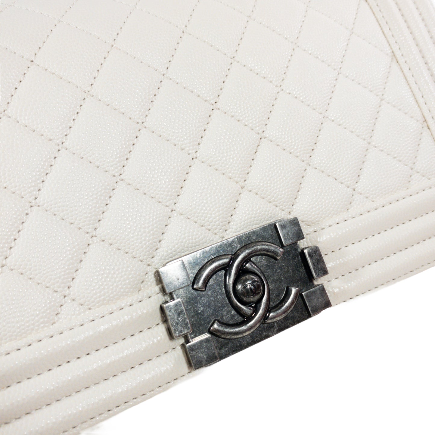Chanel White Caviar Medium Boy RHW