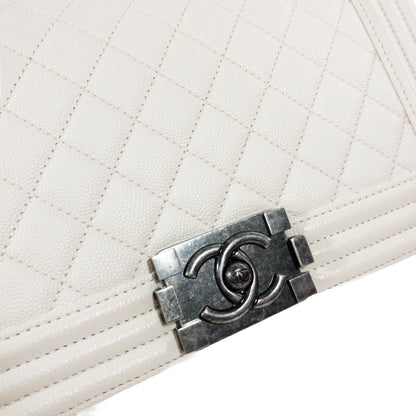 Chanel White Caviar Medium Boy RHW
