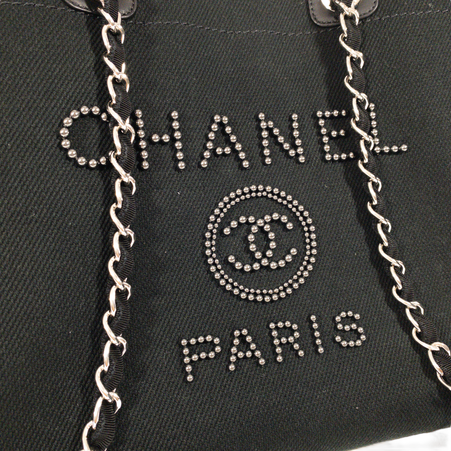 Chanel Black Beaded Canvas Deauville SHW