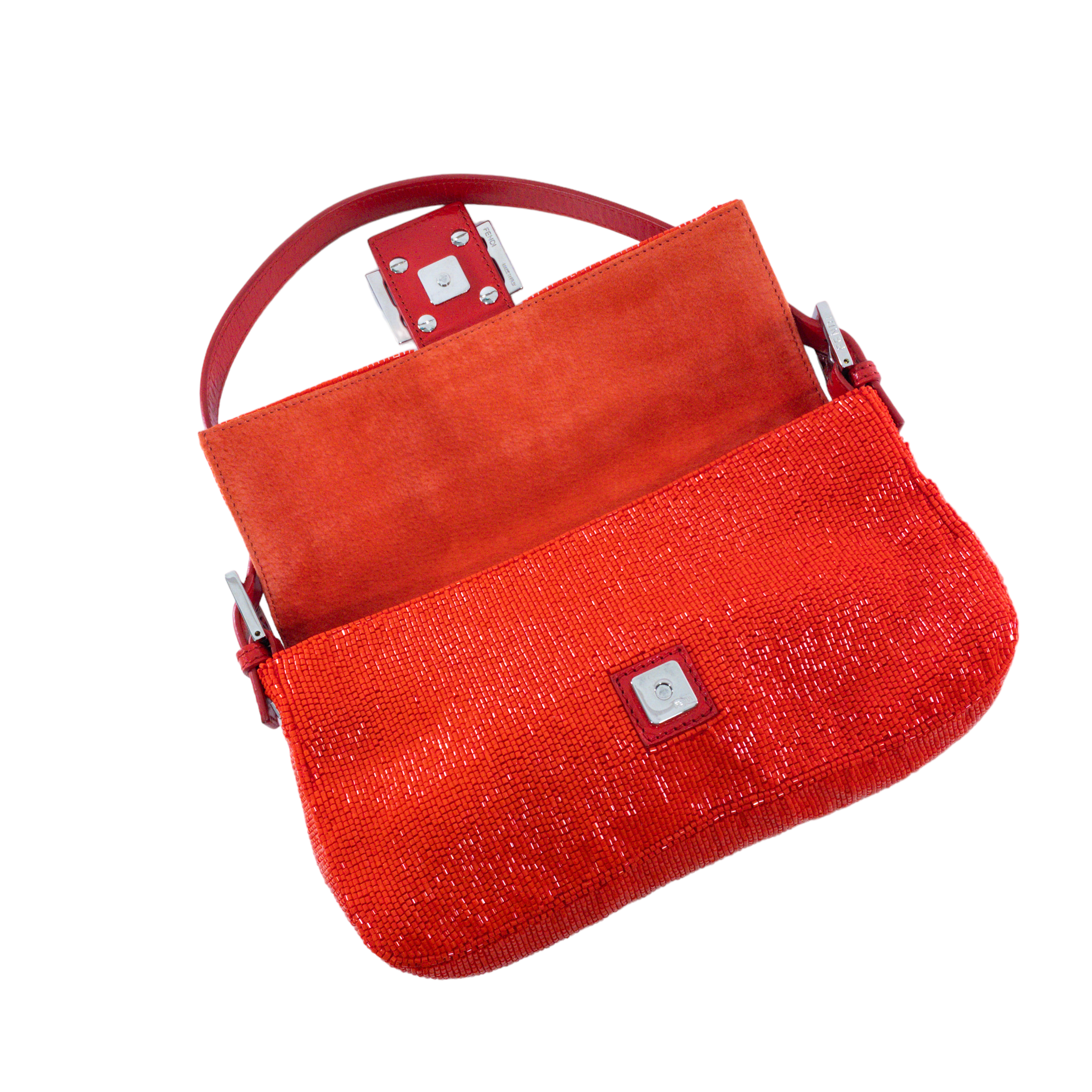 Fendi Poppy Red Beadded Baguette