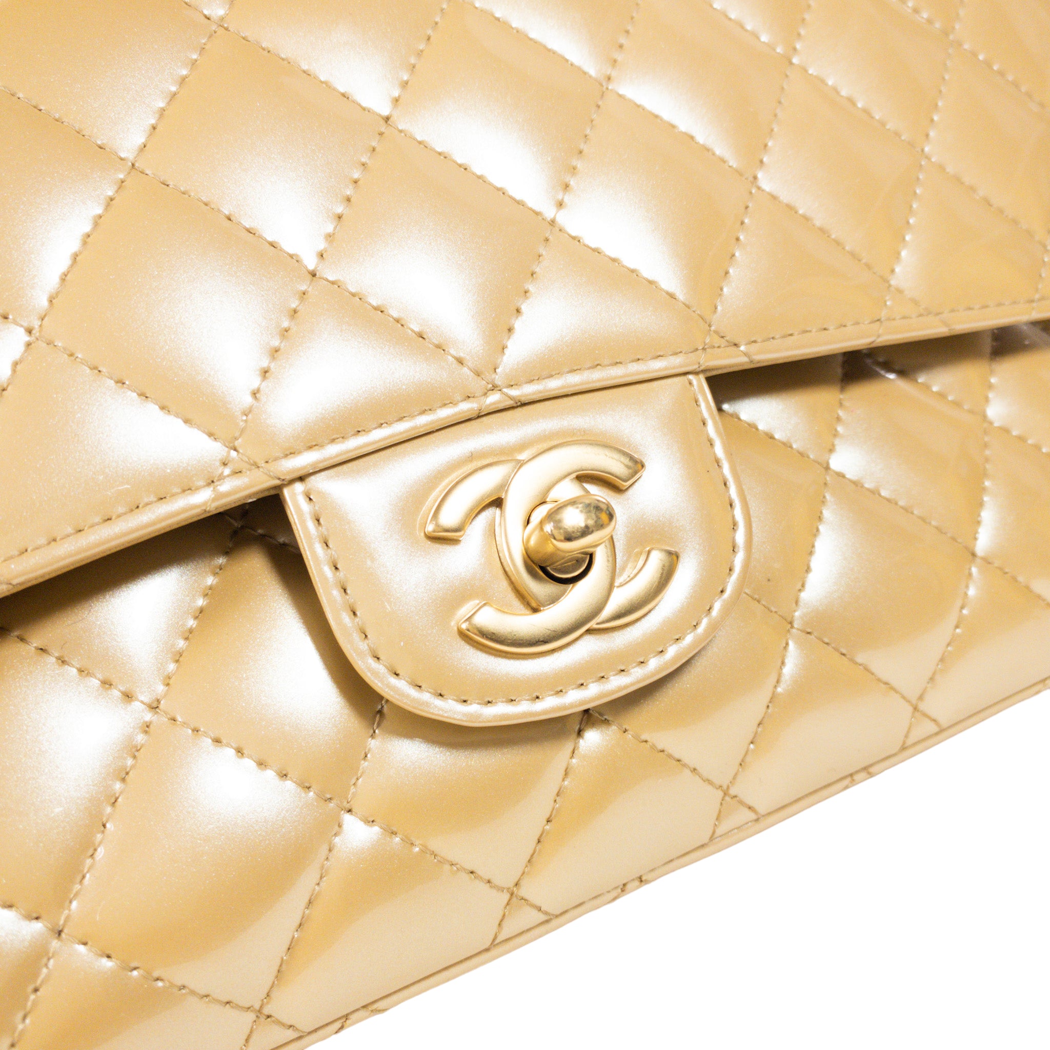 Chanel Gold Patent Medium Flap GHW