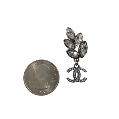 Chanel Silver Leaf Crystal Earrings