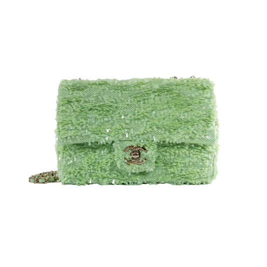 Chanel Green Mini Square Sequin Flap