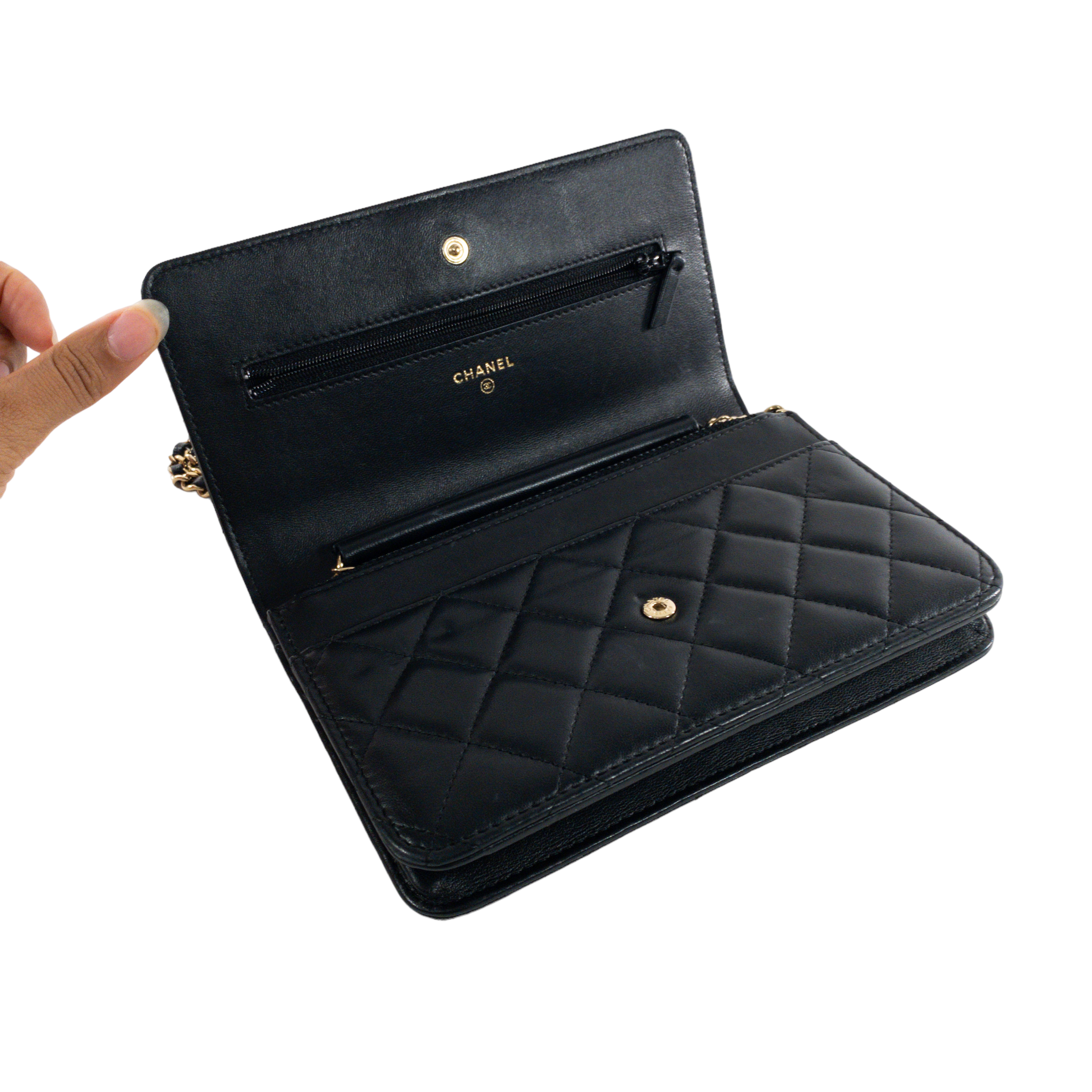 Chanel Black Peace Sign Lambskin WOC