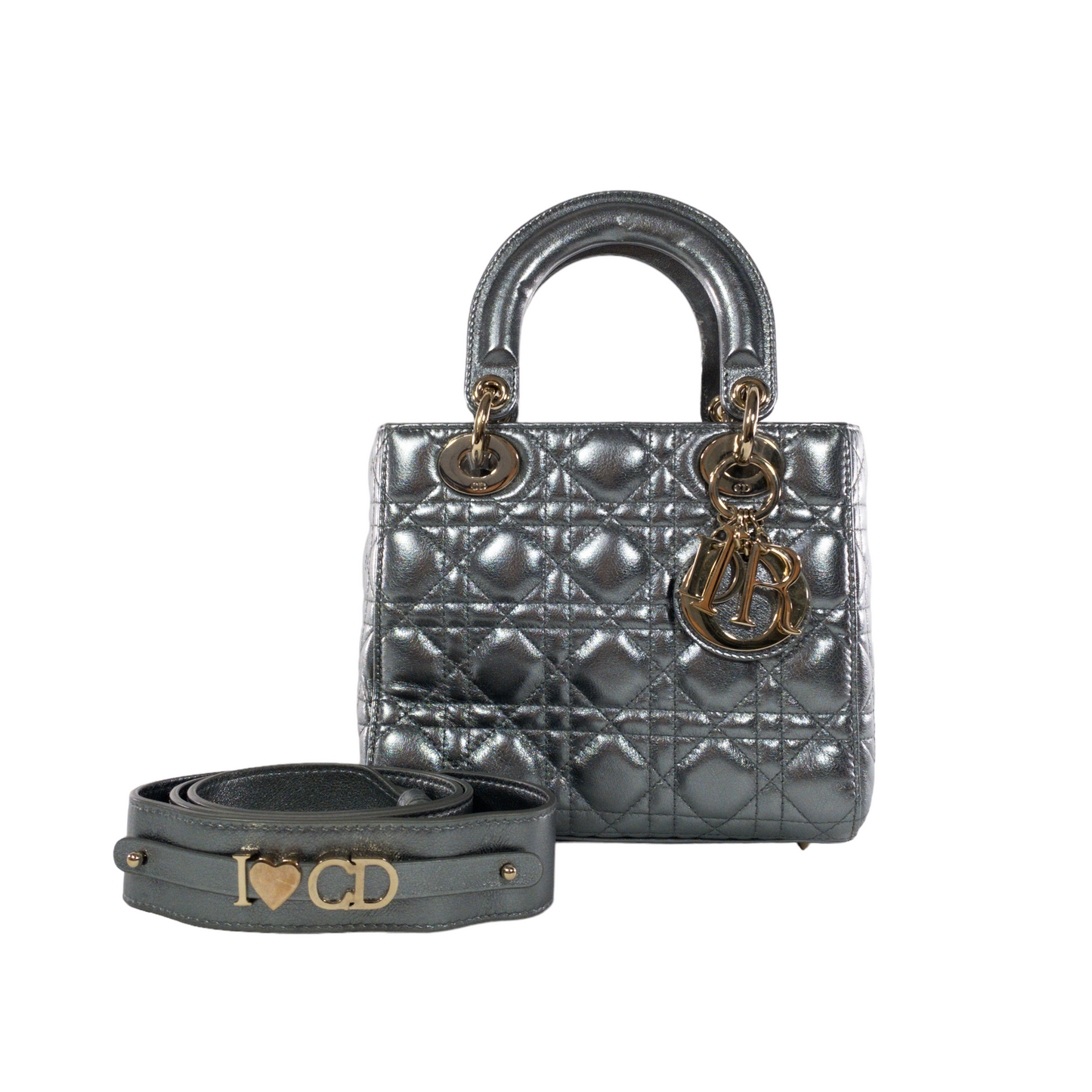 Dior Silver Metallic Small Lady Dior GHW