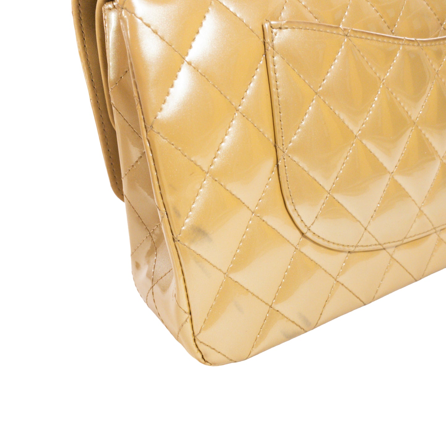 Chanel Gold Patent Medium Flap GHW