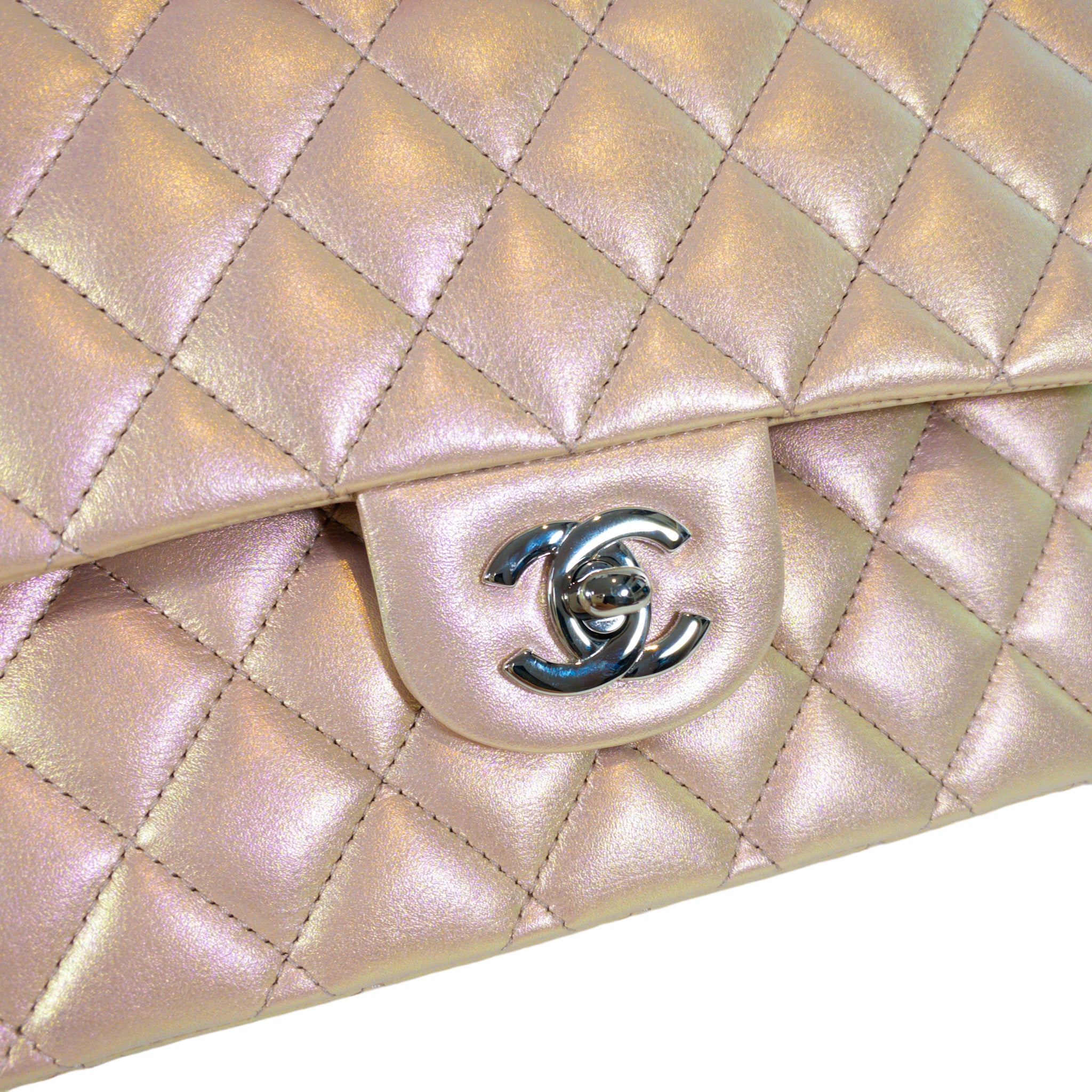 New Rare 23A CHANEL Barbie Pink Iridescent Medium Classic Flap Bag Handbag  💕