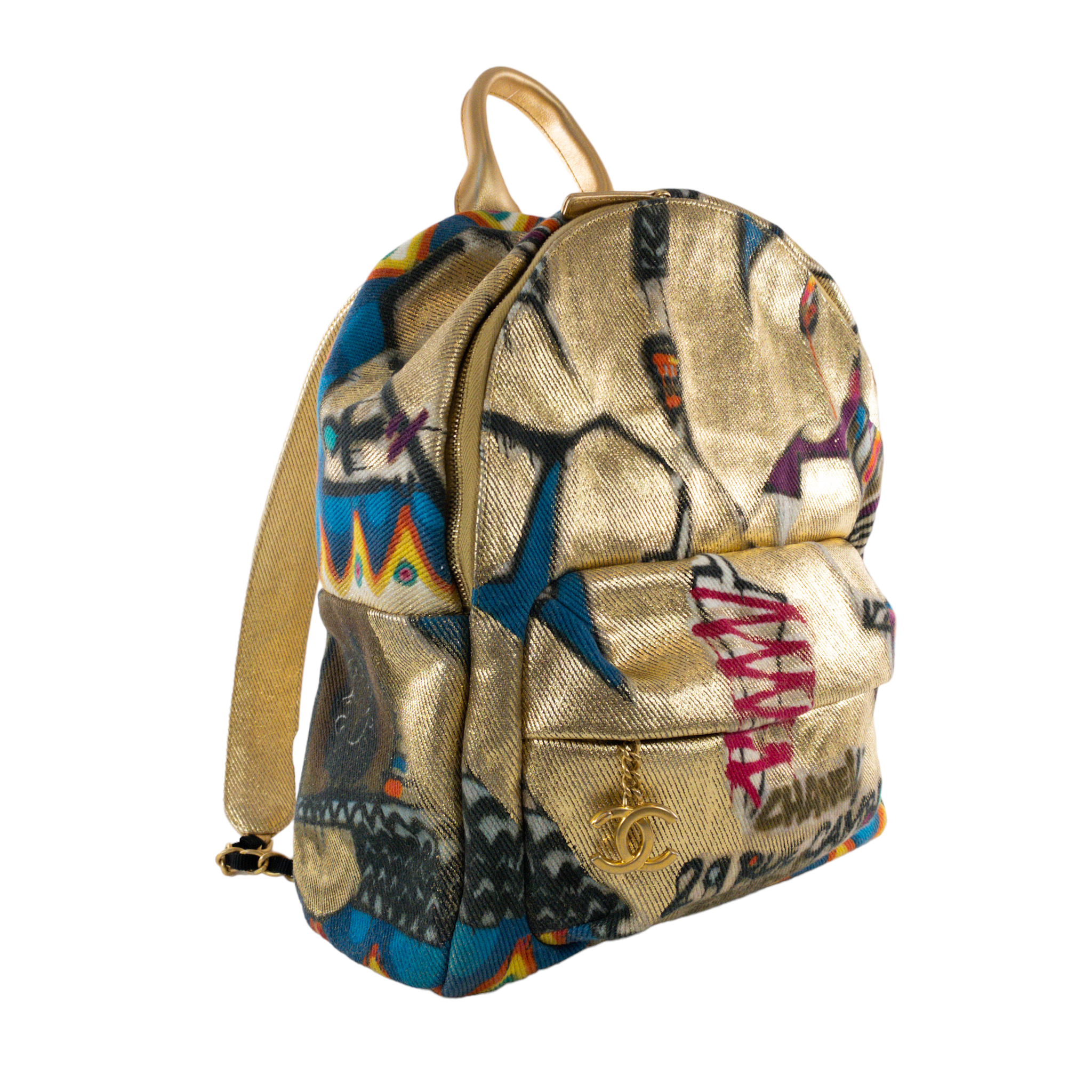 Chanel Gold Graffiti Canvas Backpack