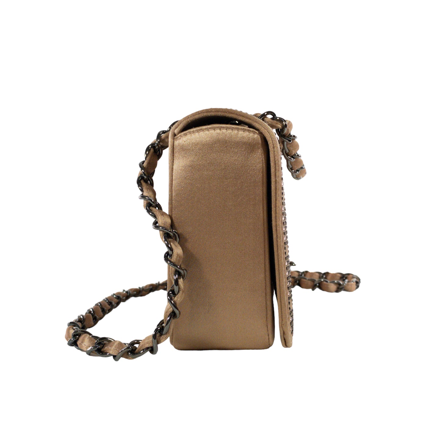 Chanel Nude Satin Crystal Embellished Vintage Flap