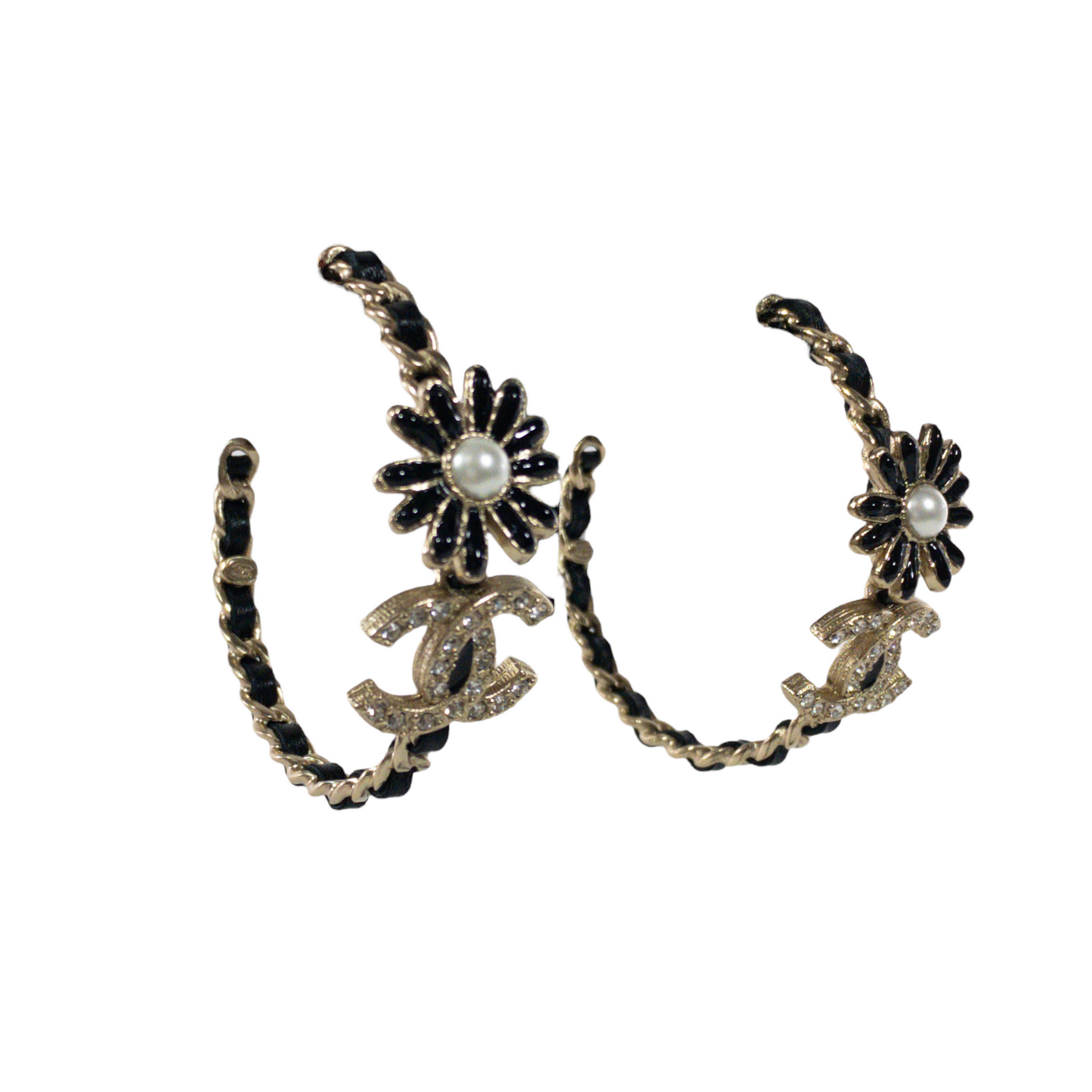 Chanel Woven Leather CC Hoop Earrings