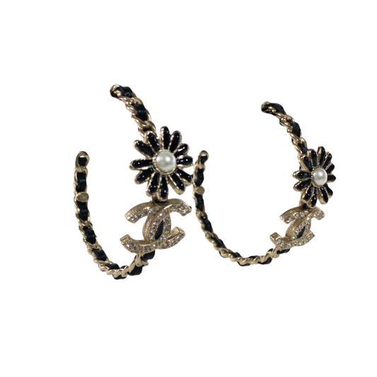 Chanel Woven Leather CC Hoop Earrings