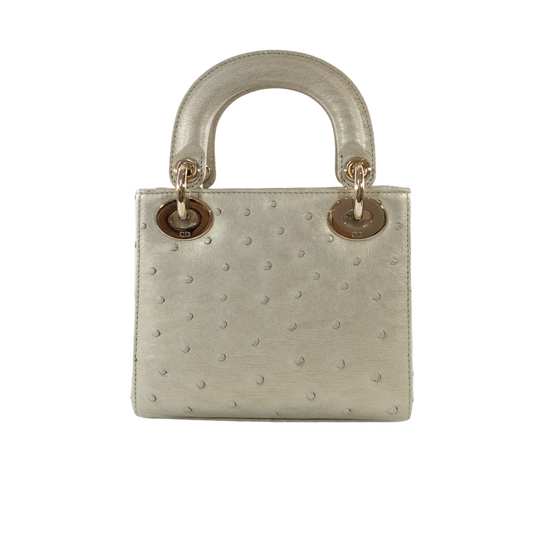 Dior Champagne Ostrich Mini Lady Dior GHW
