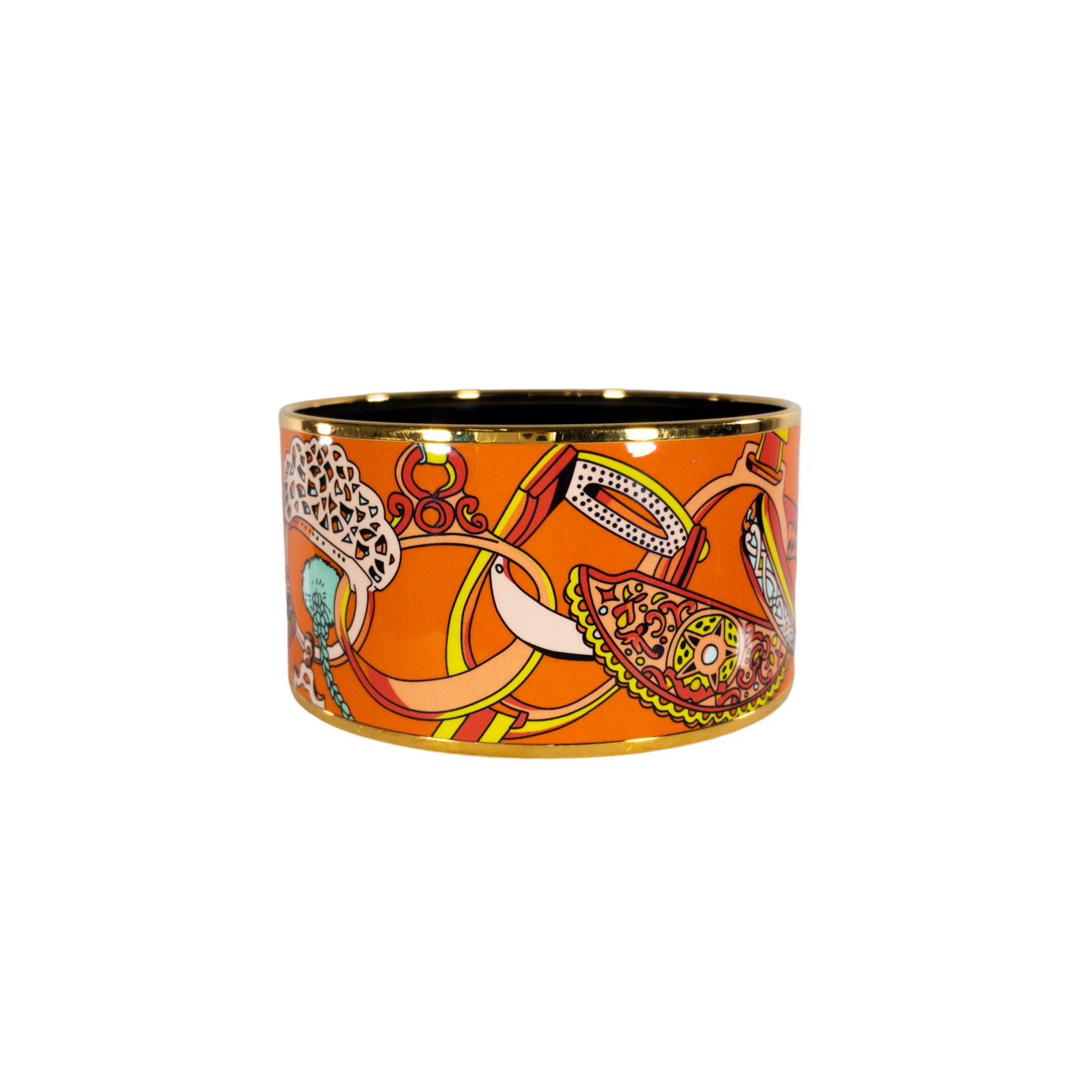 Hermes Extra-Wide Orange Printed Enamel Bangle