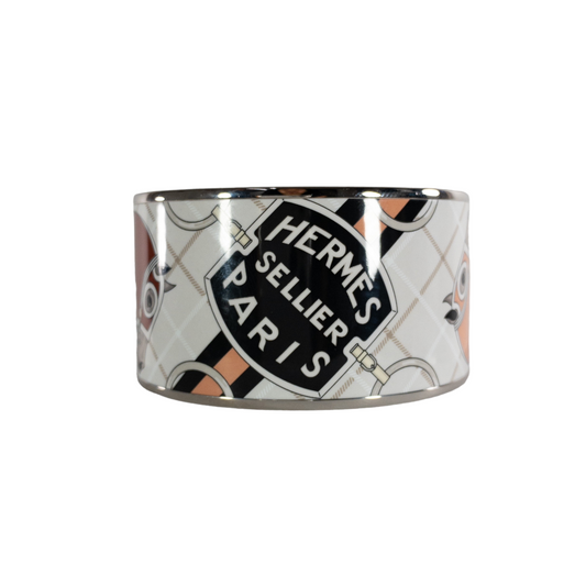 Hermes Extra-Wide Beige Burgundy Enamel Bangle