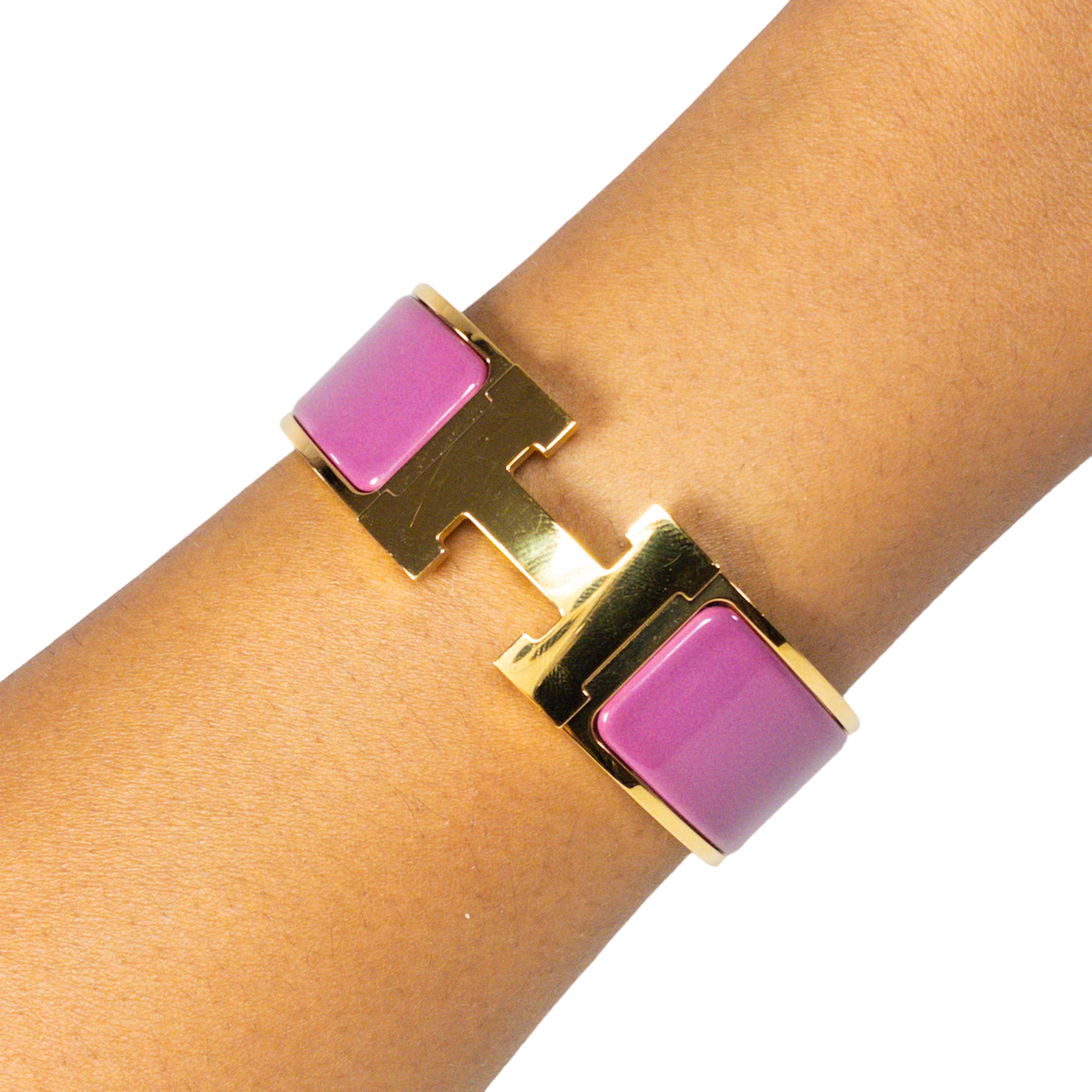 Hermes Rose Azalee Wide Clic H Bracelet GHW