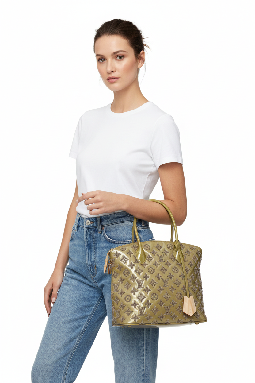 Louis Vuitton Khaki Lockit Patent Bouclette Bag with Top Handle