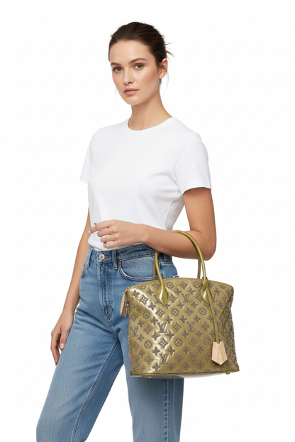 Louis Vuitton Khaki Lockit Patent Bouclette Bag with Top Handle