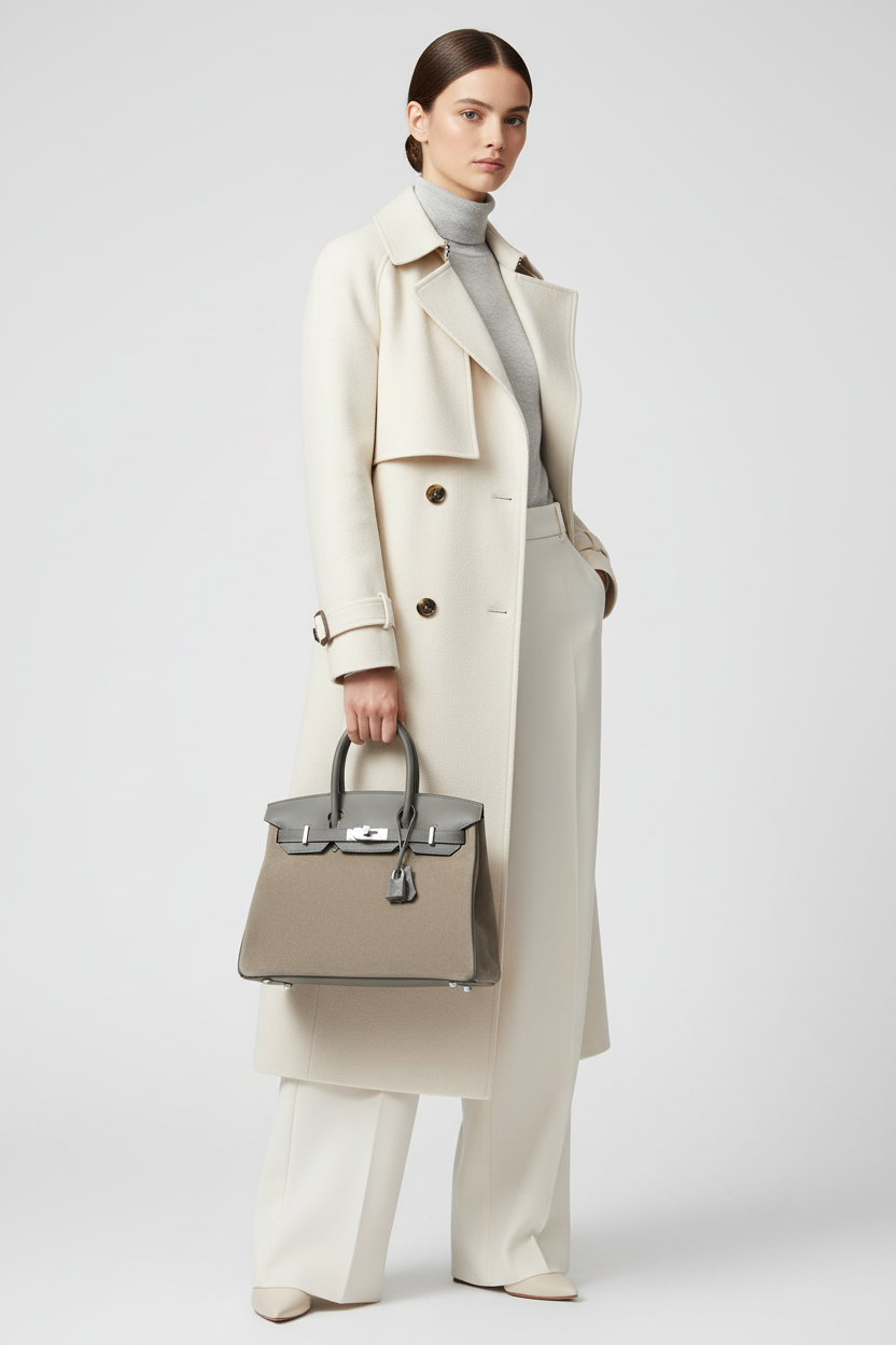Model holding Grizzly Birkin 30 handles