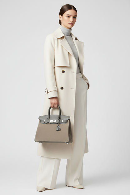 Model holding Grizzly Birkin 30 handles