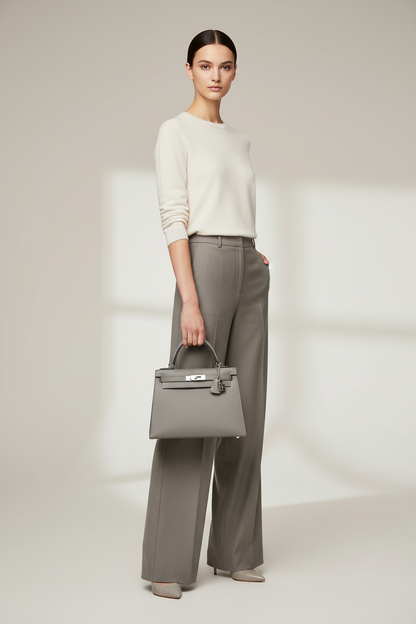 Model holding Hermes Kelly 28 Gris Meyer