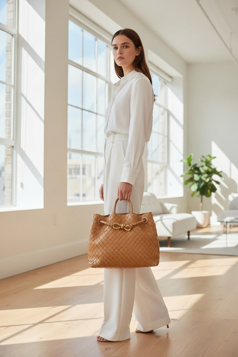 Bottega Veneta Dark Beige Andiamo Medium Bag