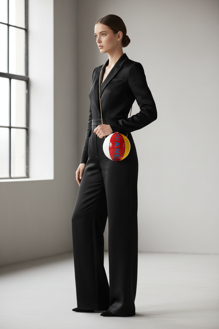 Model wearing Chanel Beachball Minaudiere - correct colors