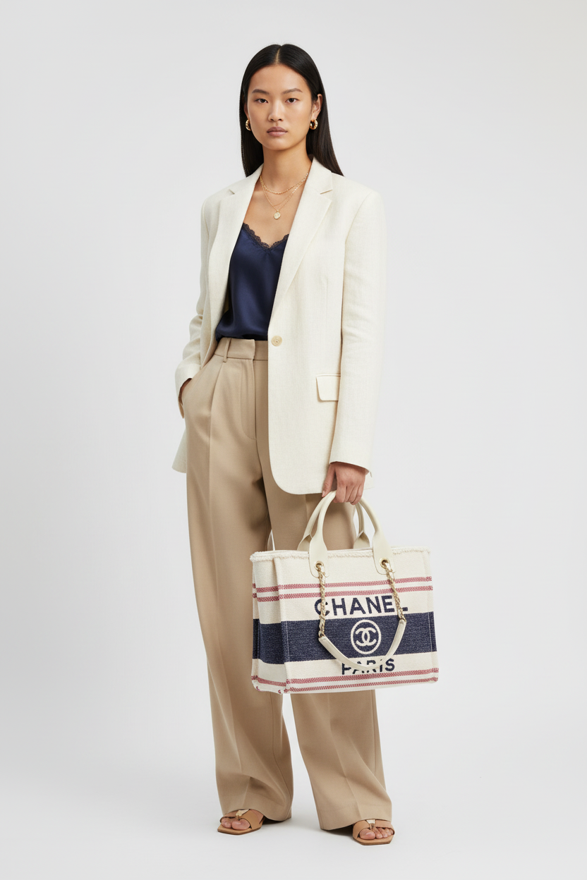 Model wearing Chanel Beige Deauville