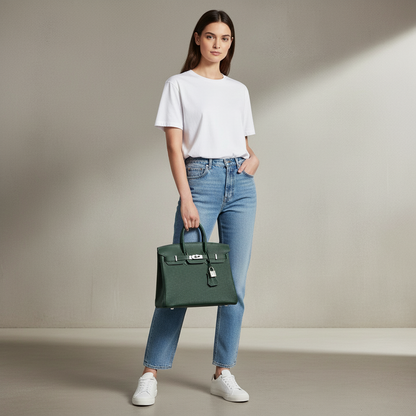 Model wearing Hermes Birkin 25 - smaller scale